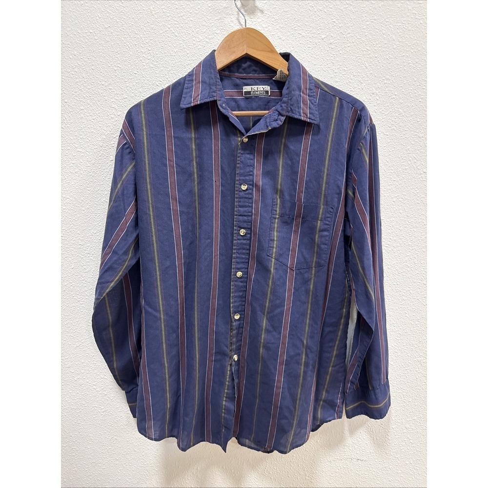Vintage Key Elements‎ Men's Blue Striped Button-Up Long Sleeve Shirt Sz M